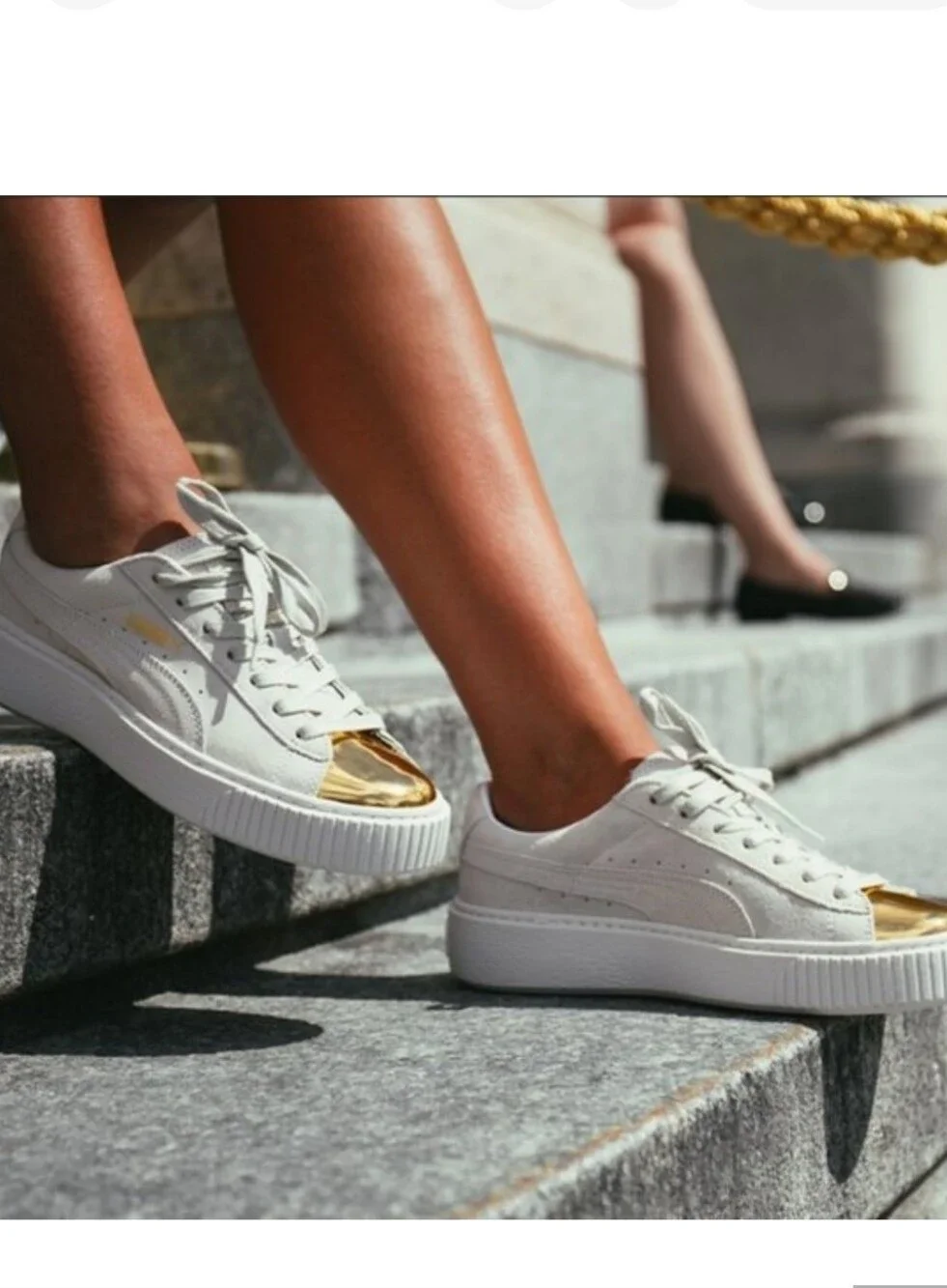 Puma Women's Platform White Crwam Suede with Gold Toe Cap